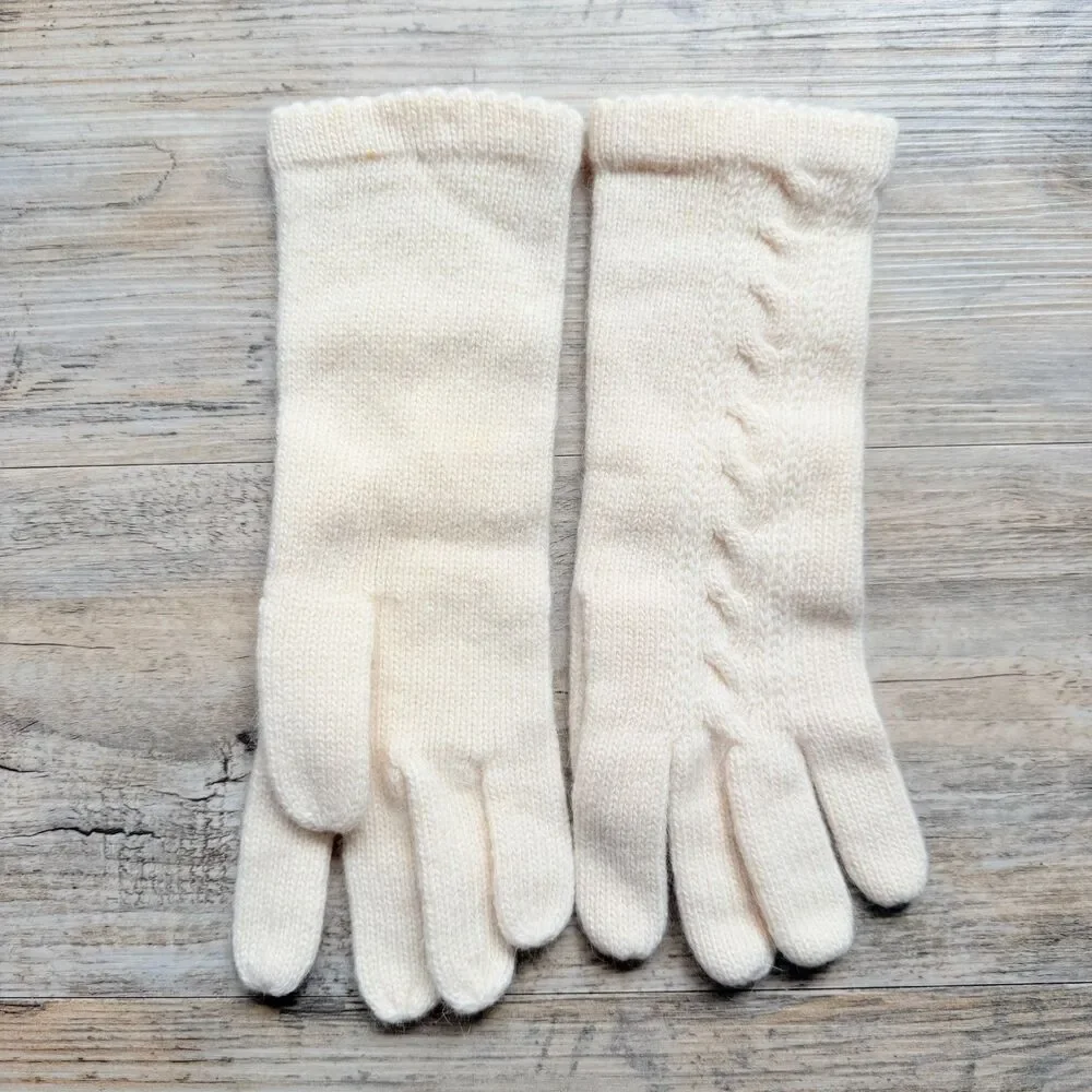 Vintage Lambswool Angora Knit Gloves Ivory Cream Cable Knit One Size